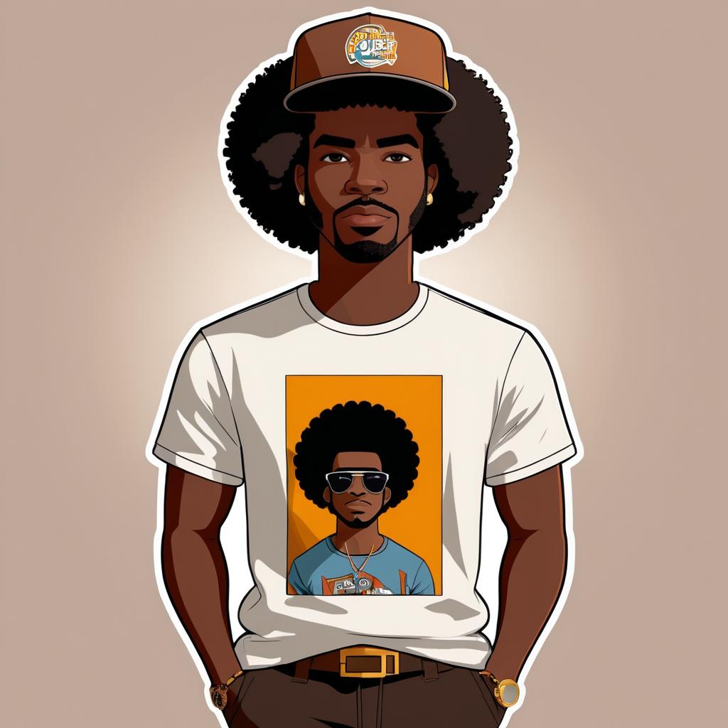 Cartoon Illustration of Black Man in Cap