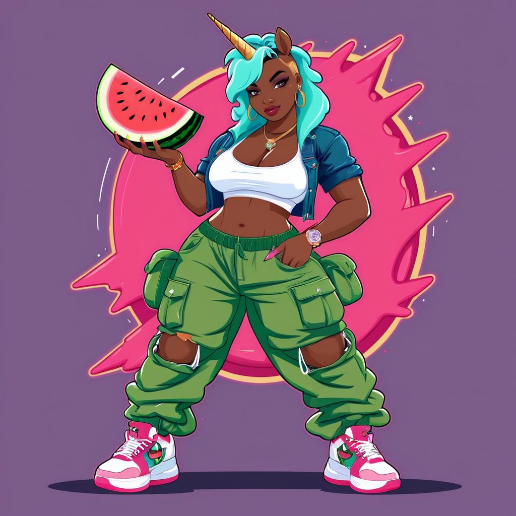 Sassy Hip-Hop Unicorn Eating Watermelon