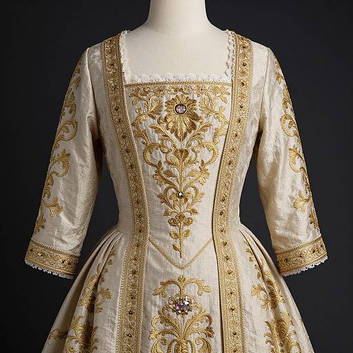 Baroque Woman's Dress with Gold Embroidery