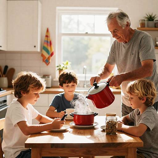 Warm Family Moment in a Sunny Kitchen