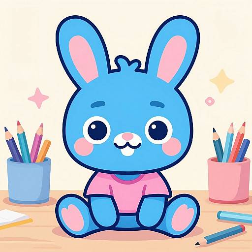 Chibi Blue Rabbit Digital Illustration