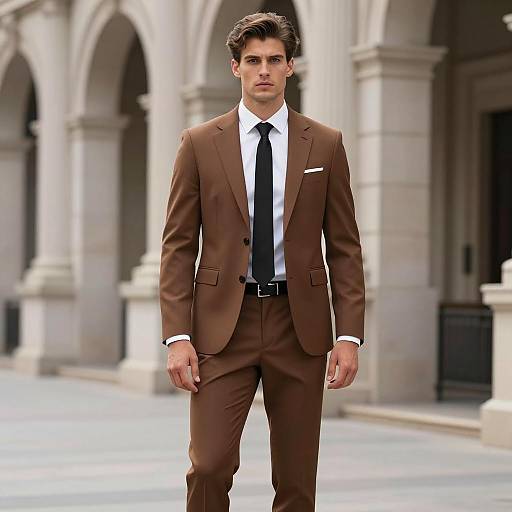 Man in Brown Suit with Black Tie