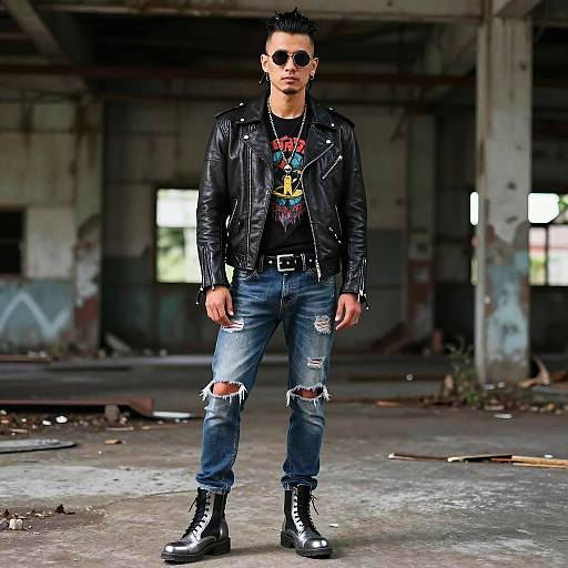 Edgy Rock Style Man in Urban Setting