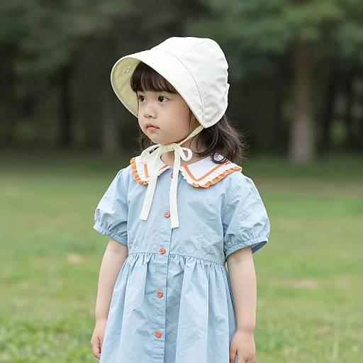 Young Girl in Blue Dress with Bonnet