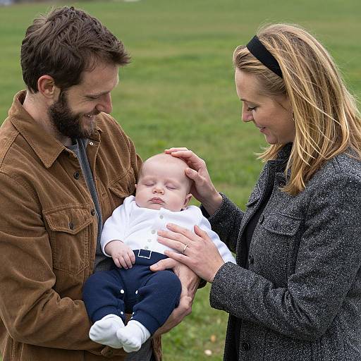 Family Outdoor Portrait with Sleeping Baby
