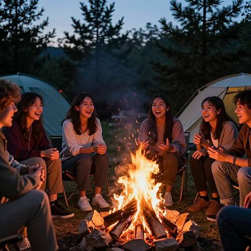 Cozy Campfire Friends' Joyful Gathering