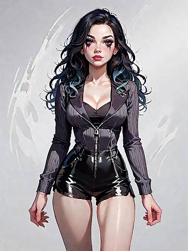 Edgy Woman in Striped Blazer and Black Shorts