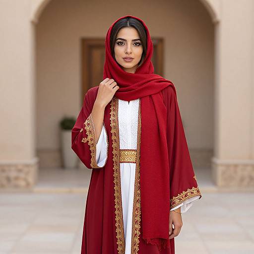Traditional Arab Woman in Red Dress