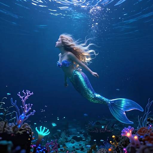 Enchanted Mermaid Princess in Bioluminescent Depths