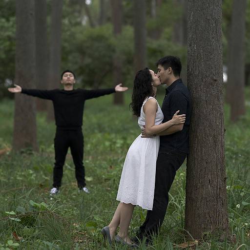 Forest Kiss: Woman in White Dress