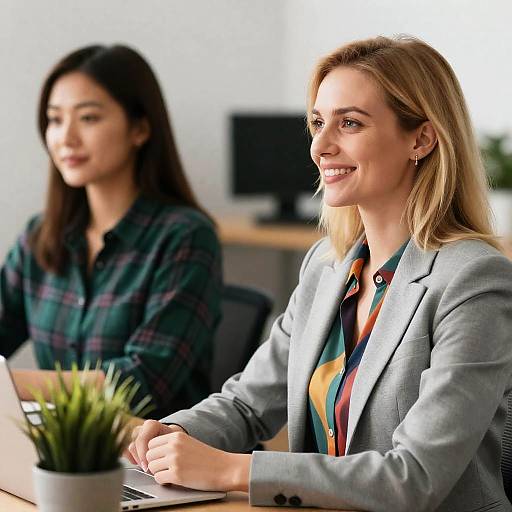 Office Scene with Two Smiling Women