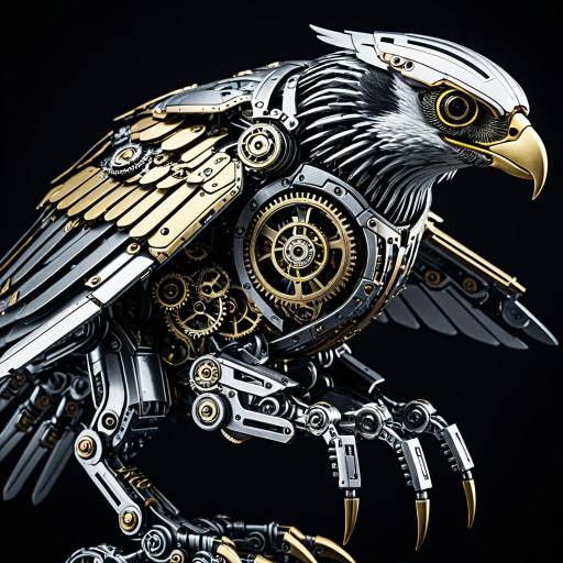 Intricate Cyberpunk Robotic Falcon Design