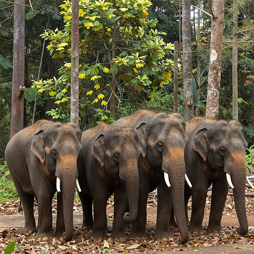 Elephants Amidst a Colorful Forest