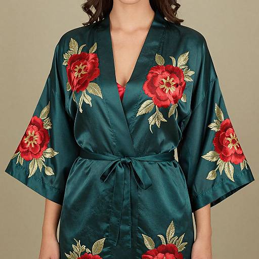 Elegant Silk Satin Floral Bridal Robe