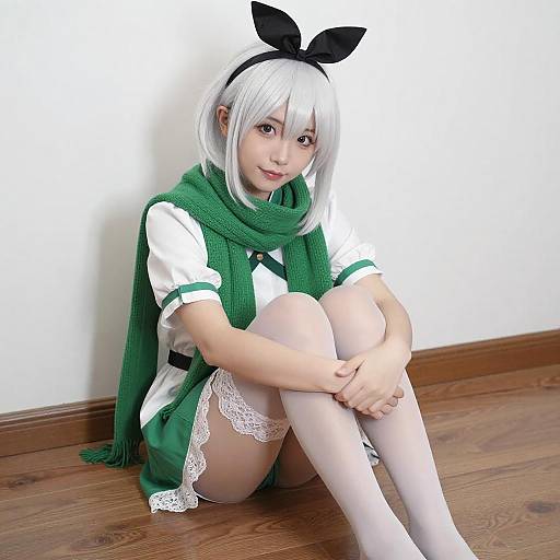 White-Haired Anime Girl Sitting Pose