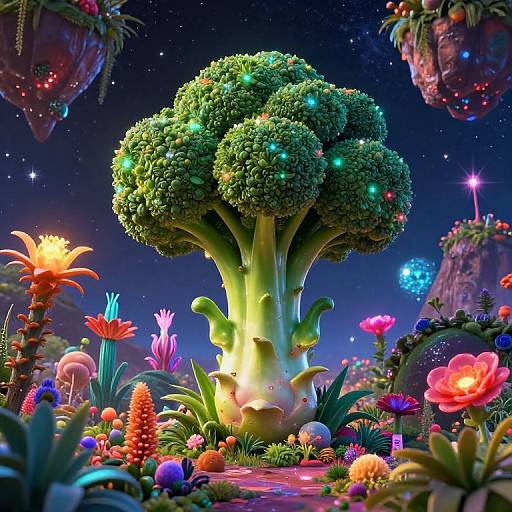Surreal Cosmic Broccoli Garden