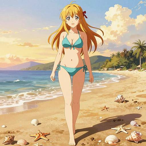 Rias Gremory Beach Stroll Anime