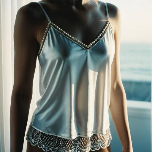 Woman Wearing Pearl White Silk Camisole
