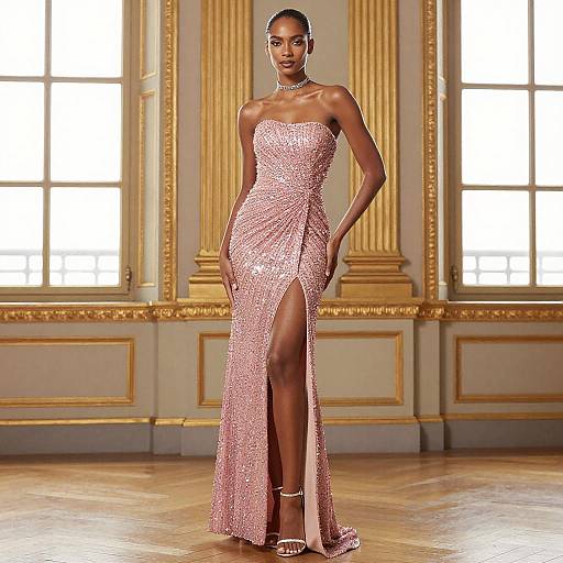 Elegant Dark-Skinned Woman in Pink Gown