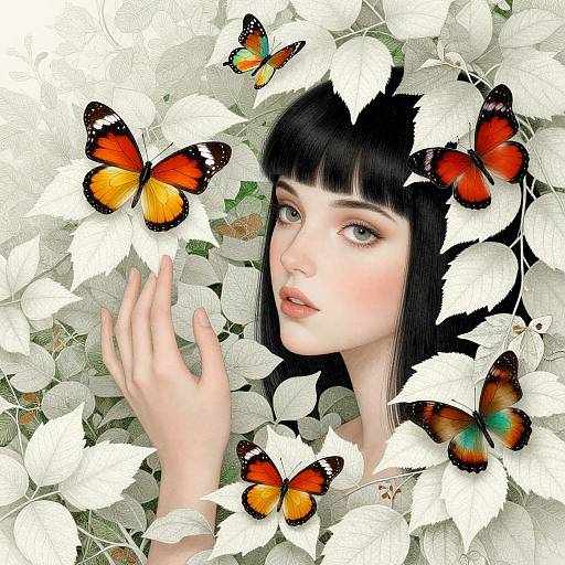 Ethereal Woman Amidst Vibrant Butterflies