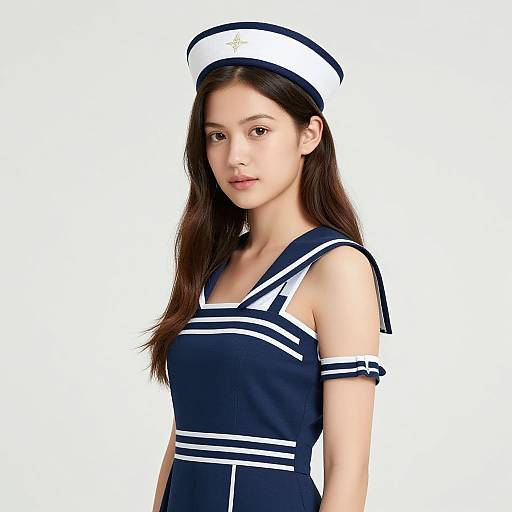 Realistic Nautical Woman in Sailor Hat