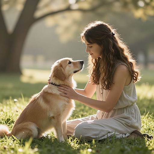 Sunlit Bond Between Woman and Dog