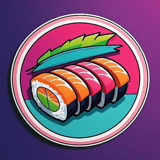 Vibrant Neo-Traditional Sushi Sticker Design Vibrant Neo-Traditional Sushi Sticker Design