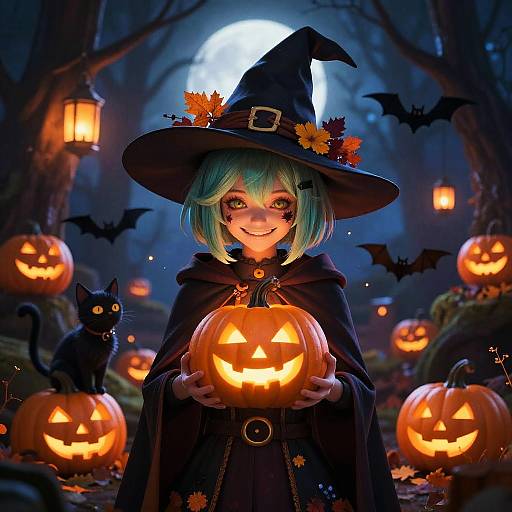 Whimsical Halloween Witch Illustration