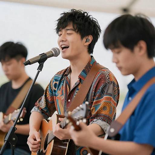 Passionate Male Singer on Bright Stage