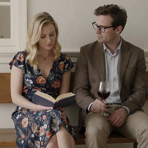 Cozy Couple Reading on Wooden Bench