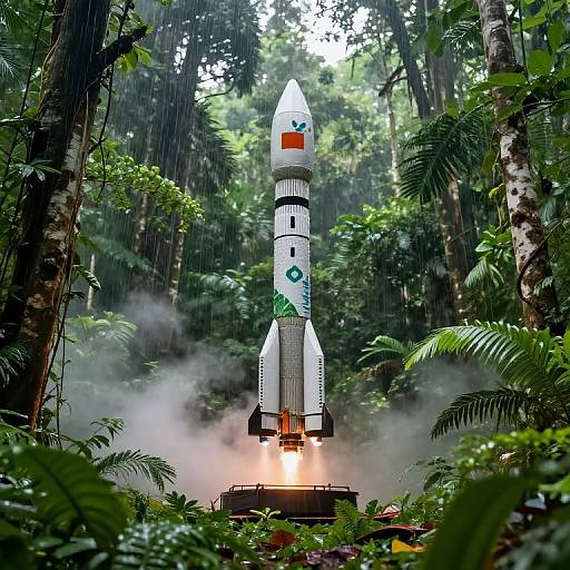 Eco-Friendly Satellite Launch in Rainforest