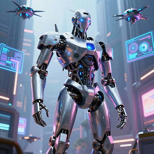 Cyberpunk Robot in Futuristic Cityscape