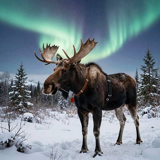 Majestic Canadian Moose Under Northern Lights