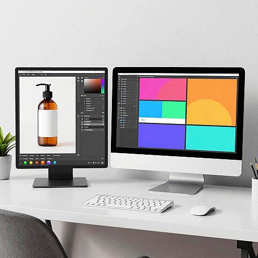 Digital Art Editing Workspace with Dual Monitors