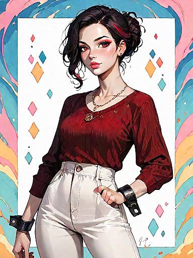 Stylish Woman in Burgundy Sweater and High-Waisted Pants