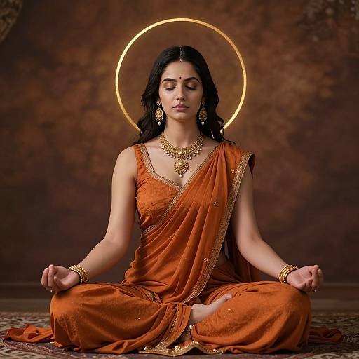Elegant Woman Meditating with Halo