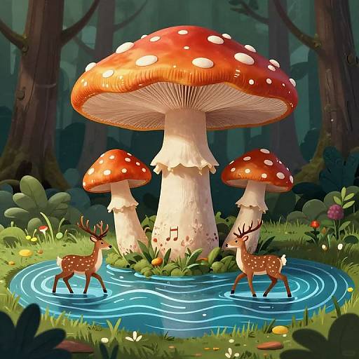 Surreal Forest with Musical Mushrooms