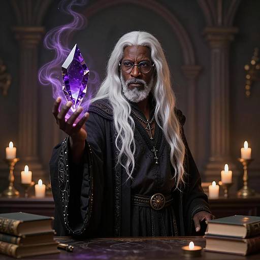 Black Sorcerer Holding Glowing Purple Shard