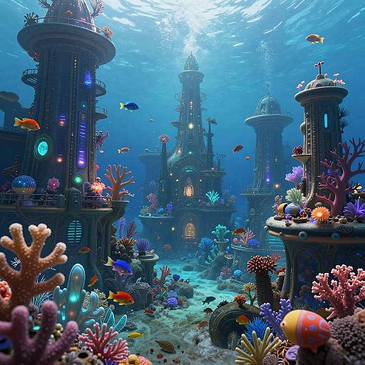 Bioluminescent Underwater Cityscape