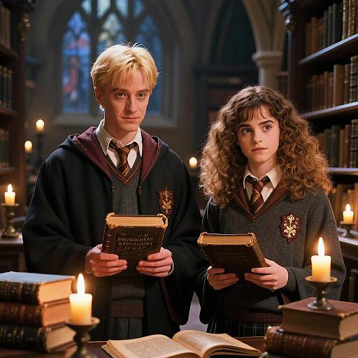 Draco and Hermione in Magical Library