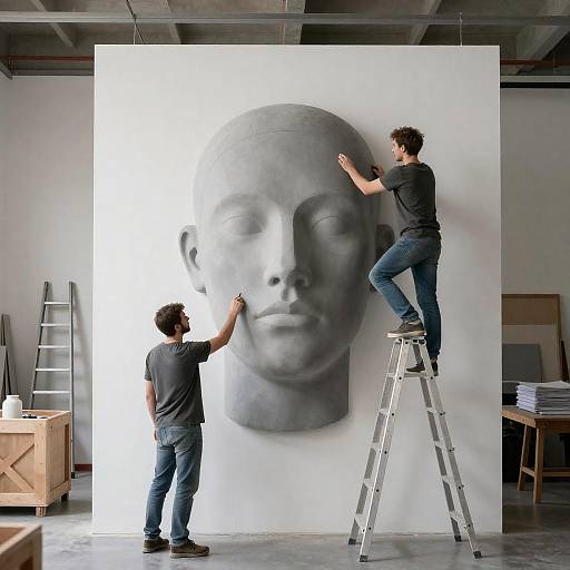 Artists Working on Gray Head Sculpture
