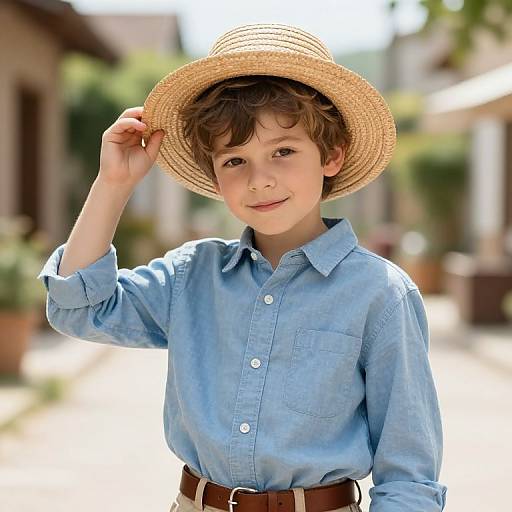 Charming Boy in Straw Hat