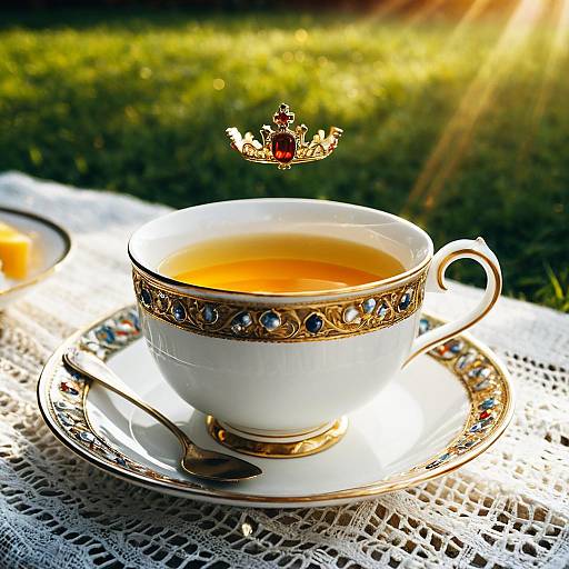 Imperial Crown Teacup Rustic Morning Close-Up