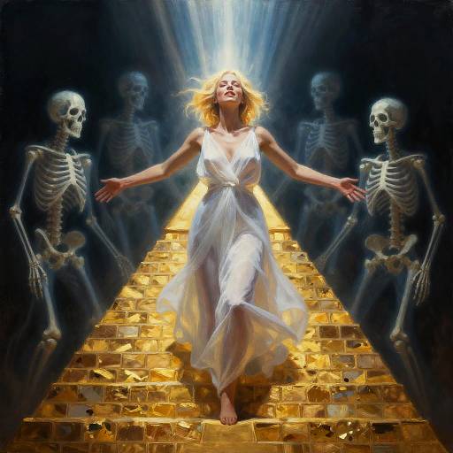 Ethereal Woman on Golden Pyramid