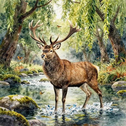Noble River Stag by Ancient Willows
