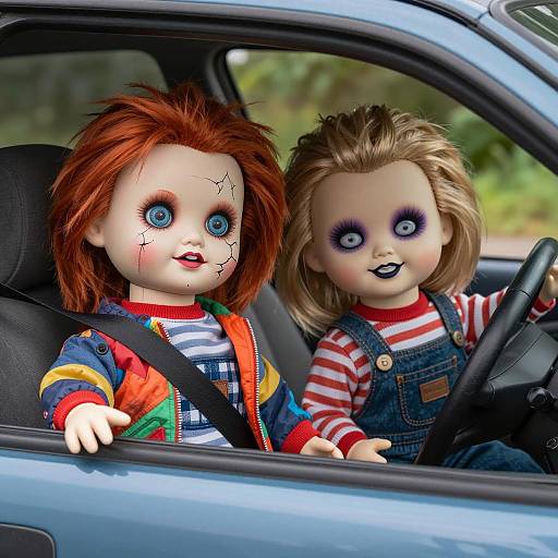 Creepy Dolls Sitting in Car