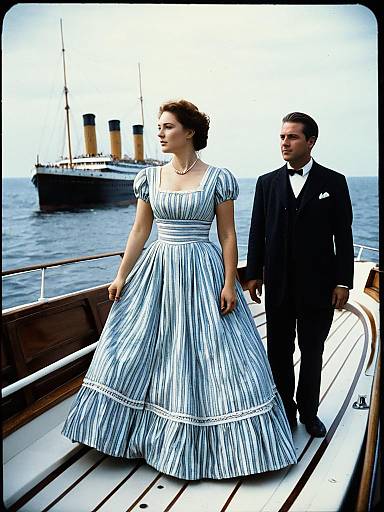 Woman in Titanic Era Dress on Boat
