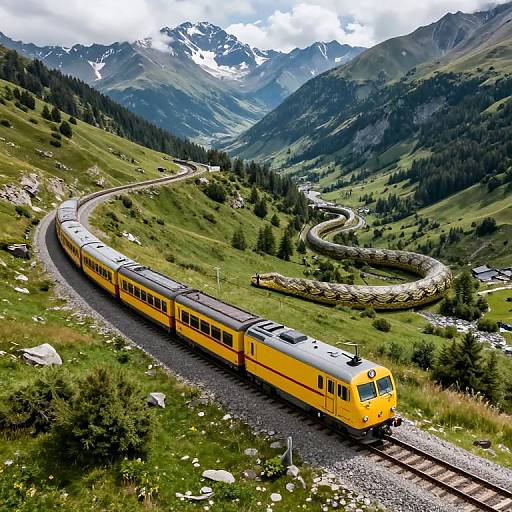 Photorealistic Aerial View of Snake-like Train