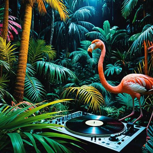 Flamingo Scratching Vinyl in Jungle