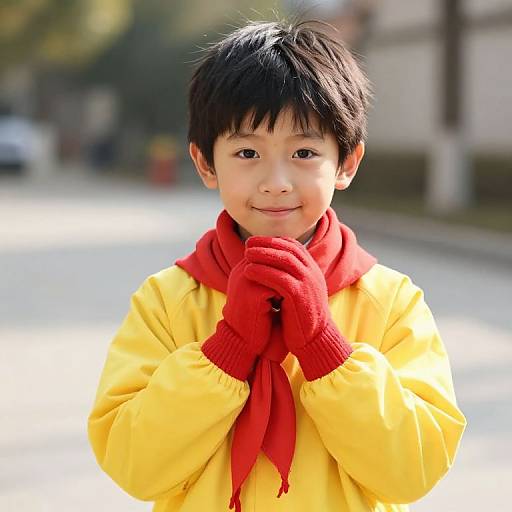Cheerful Boy in Vibrant Outdoor Scene